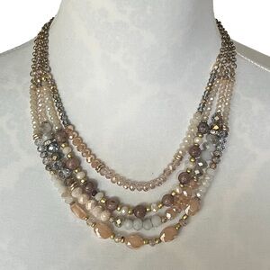 Multistrand Beaded Statement Necklace Neutral Tones Crystal & Glass Beads